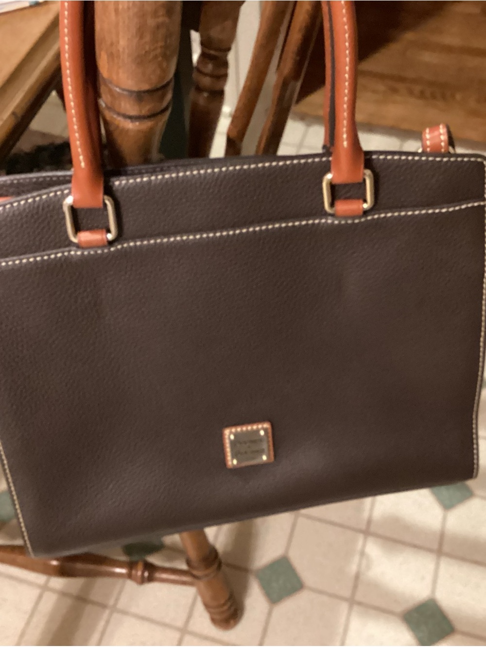 Dooney & Bourke Chocolate Brown Leather Briefcase with Saddle Handles